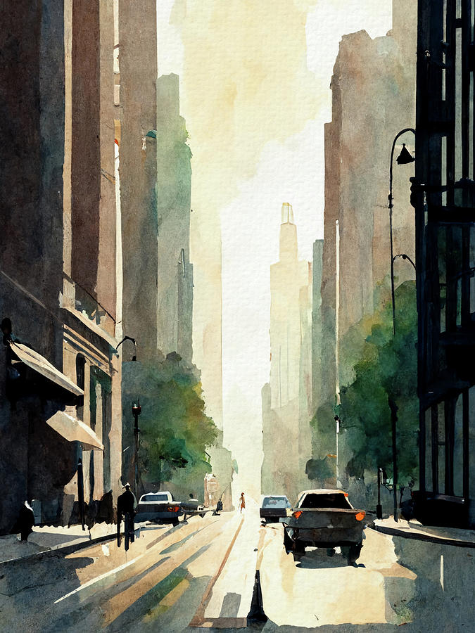 Chicago Painting - Chicago Watercolor by Naxart Studio