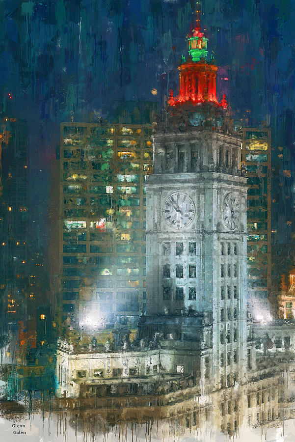 Chicago Wrigley Building at Christmas Painting by Glenn Galen
