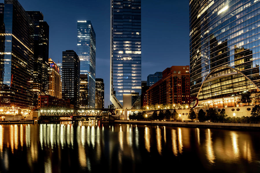 Chicagos beautiful wolf point at blue hour Photograph by Sven Brogren