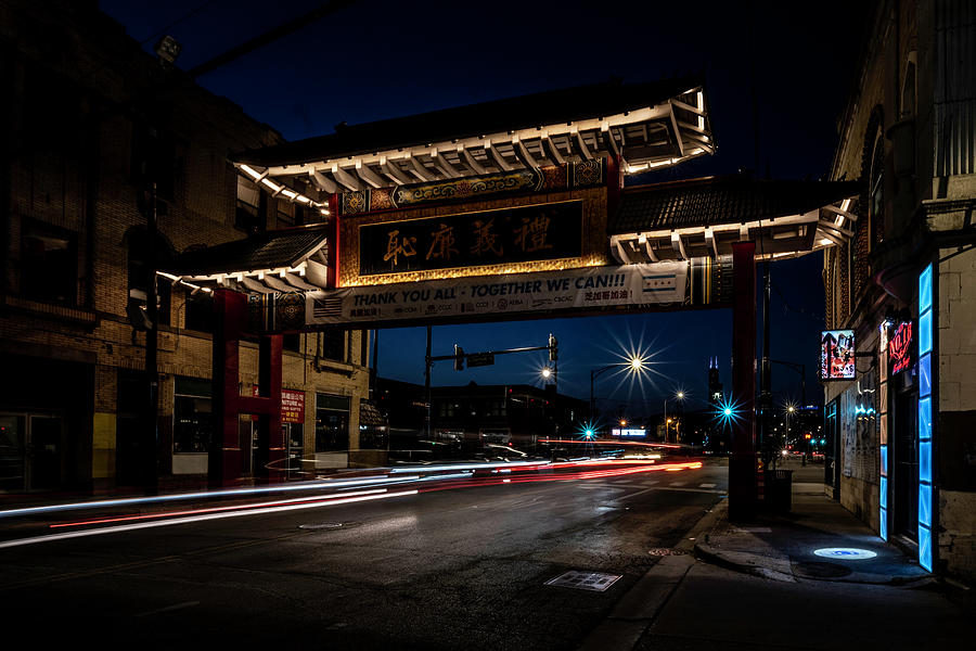 Chicagos Chinatown sign at night Photograph by Sven Brogren