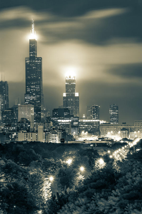 Chicagos Timeless Skyline In Sepia Photograph by Gregory Ballos