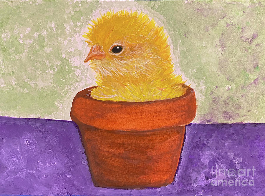 Chick in a Pot Mixed Media by Lisa Neuman