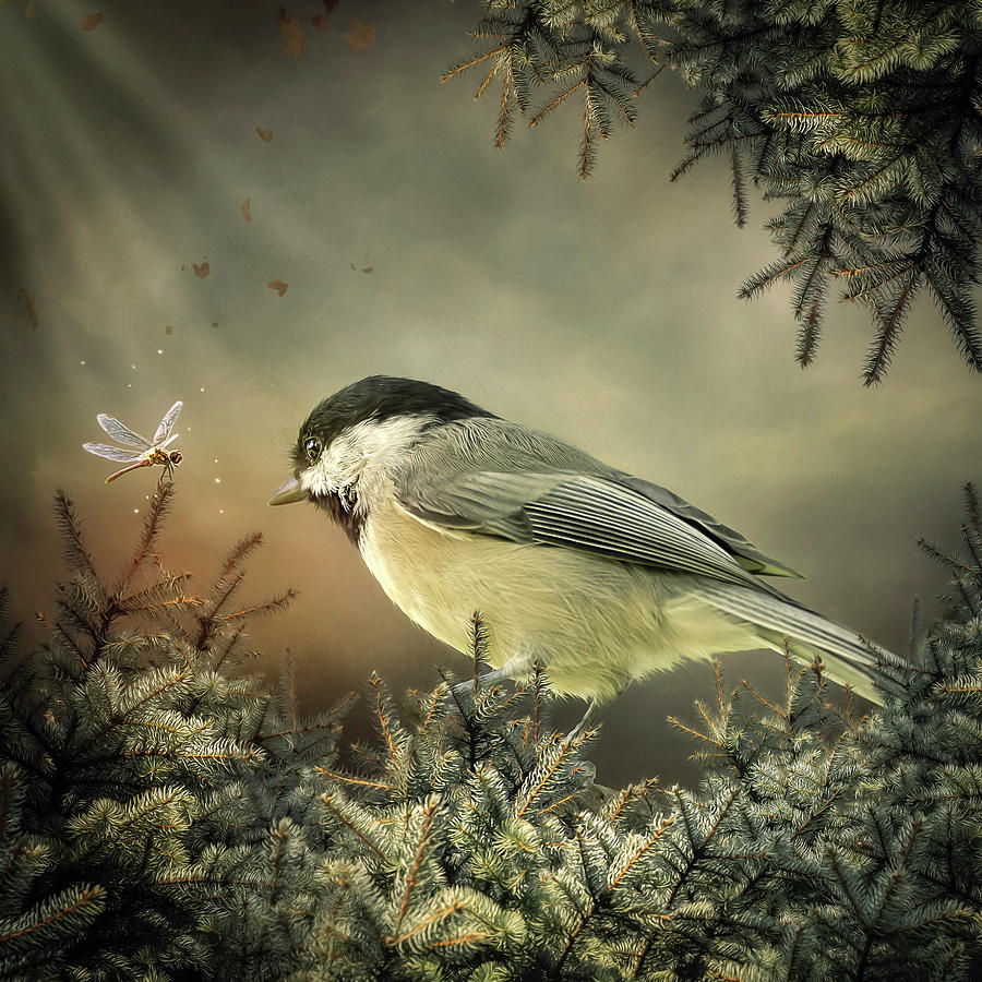 Chickadee and the Dragonfly Digital Art by Maggy Pease