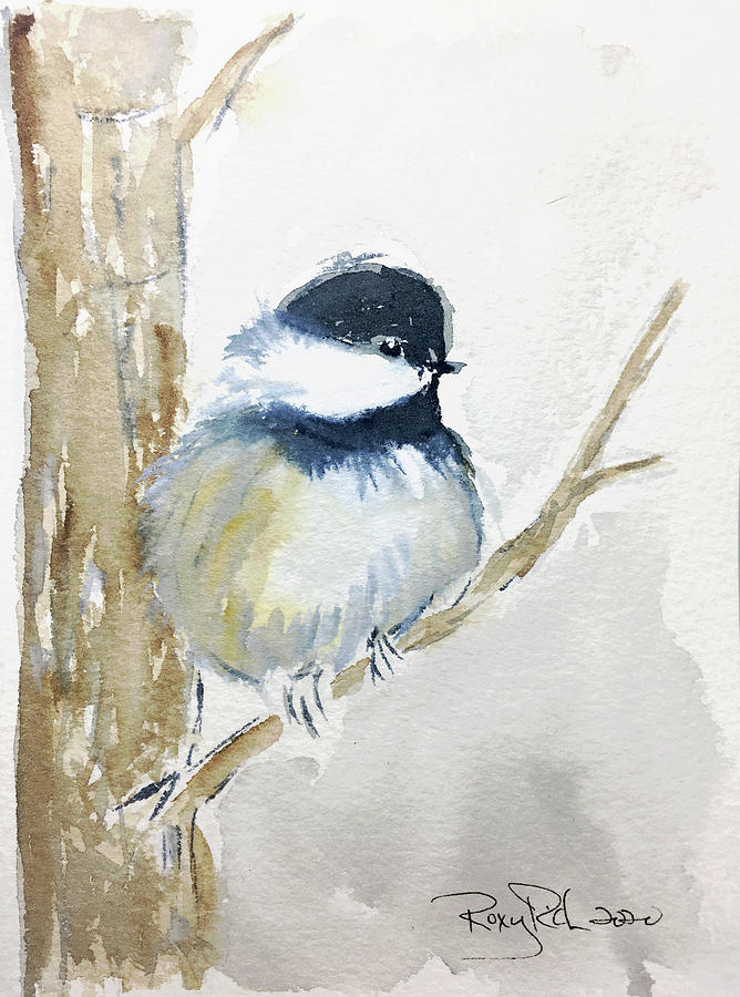 Chickadee in a Tree Painting by Roxy Rich
