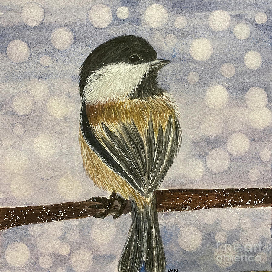 Chickadee In Snow Painting by Lisa Neuman
