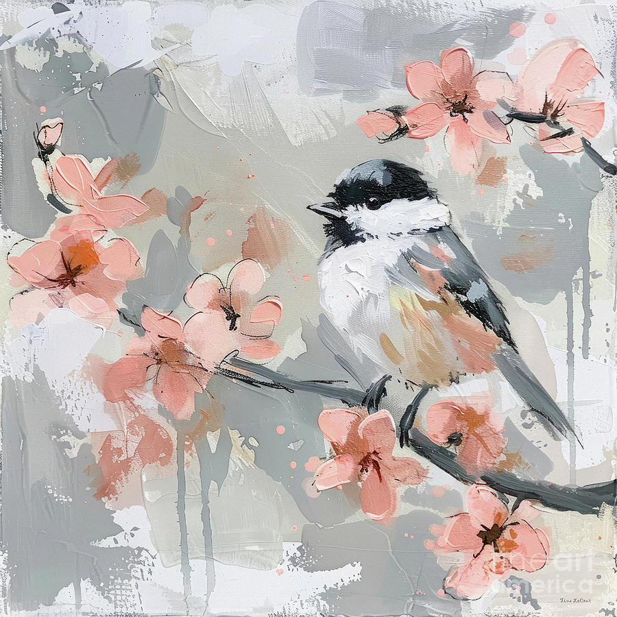 Chickadee In The Peach Blossoms Painting by Tina LeCour