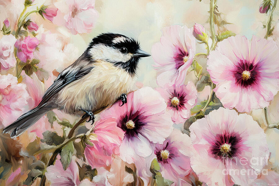 Chickadee In The Pink Pansies 2 Painting by Tina LeCour Chickadee In The Pink Pansies 2 Painting by Tina LeCour