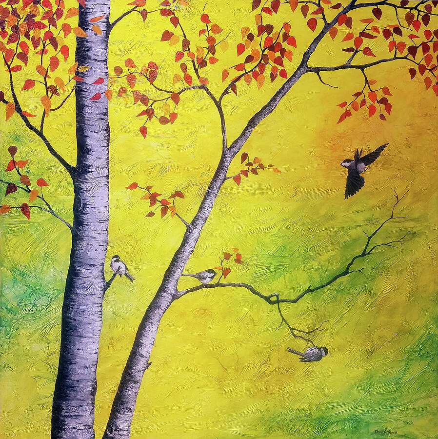 Chickadee Landing Painting by David Maynard