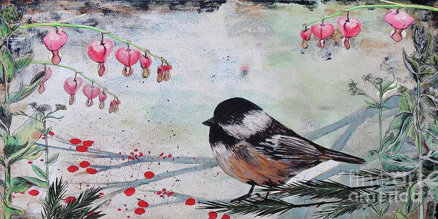 Chickadee Painting - Chickadee love by Noelle Rollins