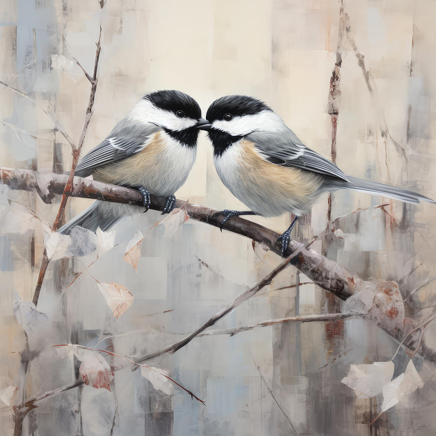 Chickadee Lovers Painting by Lourry Legarde