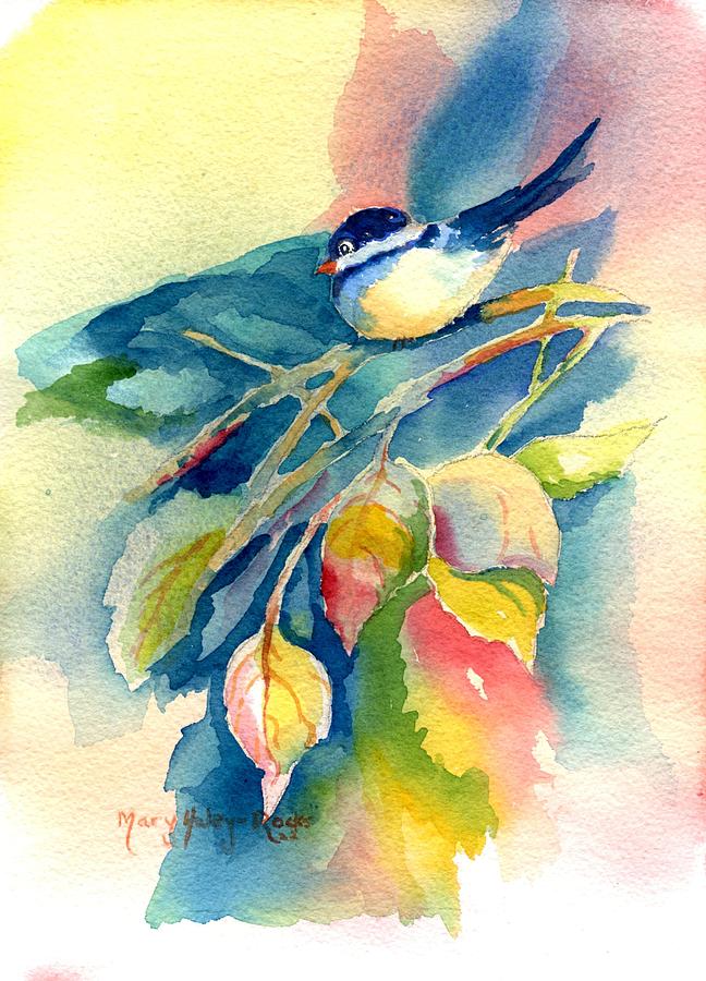 Chickadee on a Branch Painting by Mary Haley-Rocks