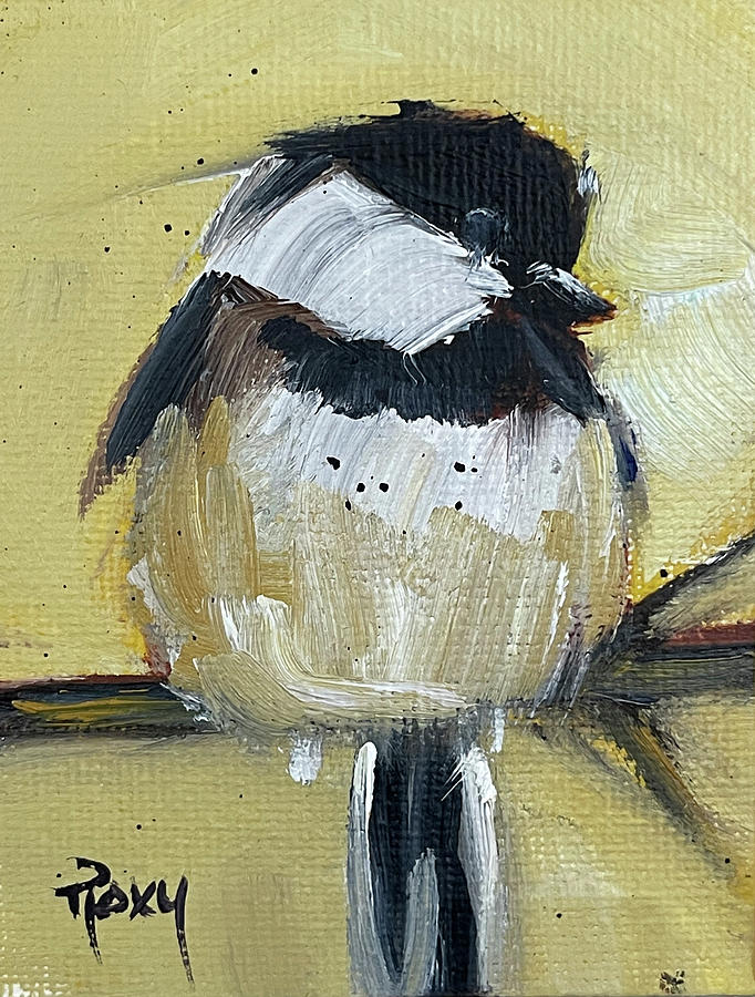 Chickadee on a Branch Painting by Roxy Rich
