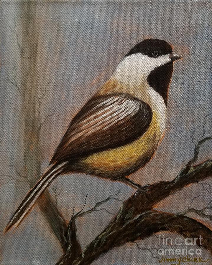 Chickadee Perched Painting by Jimmy Chuck Smith