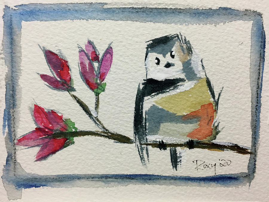 Chickadee with Magnolia Blossoms Painting by Roxy Rich