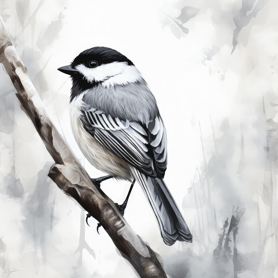 Chickadee Painting - Chickadees Charcoal Tale by Lourry Legarde