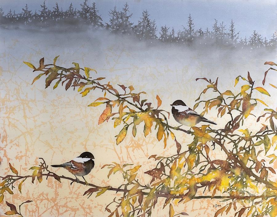 Chickadees in Willows Tapestry - Textile by Carolyn Doe