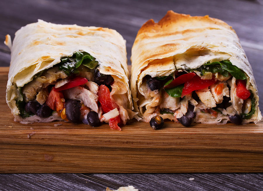 Chicken, Black Beans, Spinach and Tomato Burritos Photograph by Freeskyline