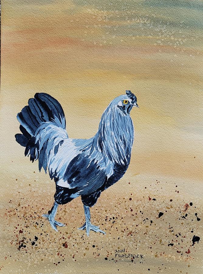 Chicken Bleu Painting by Ann Frederick