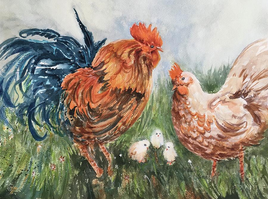 Chicken Painting - Chicken Family  by Marilyn  Clement