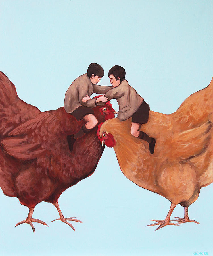 Chicken Fight Painting by Shawna Gilmore