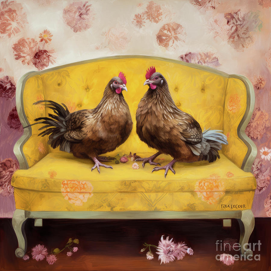 Chicken Painting - Chicken Gossip by Tina LeCour