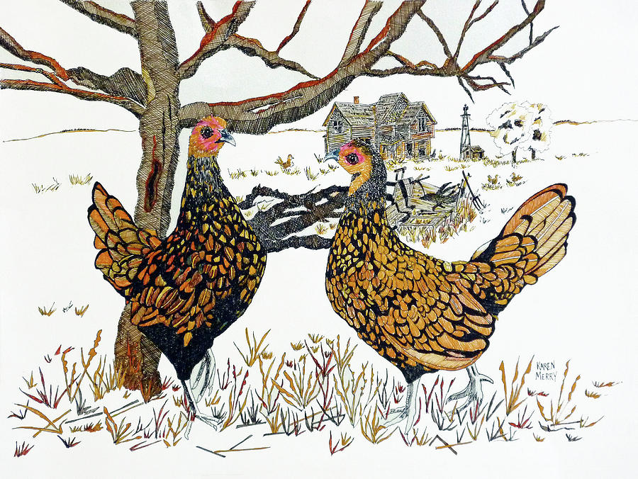 Chicken Gothic Painting by Karen Merry