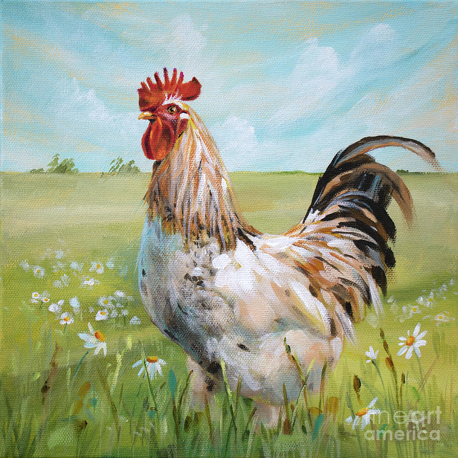 Chicken Hearted - Rooster Painting Painting by Annie Troe