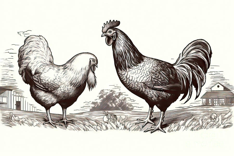 Chicken Painting - Chicken Hen Bird Poultry Broiler Farm Animal Feeding Vintage Eas by N Akkash