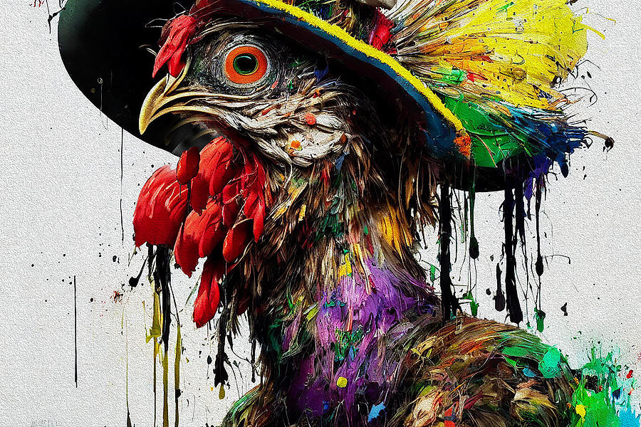 Chicken Digital Art - Chicken in a Hat by Debra Kewley