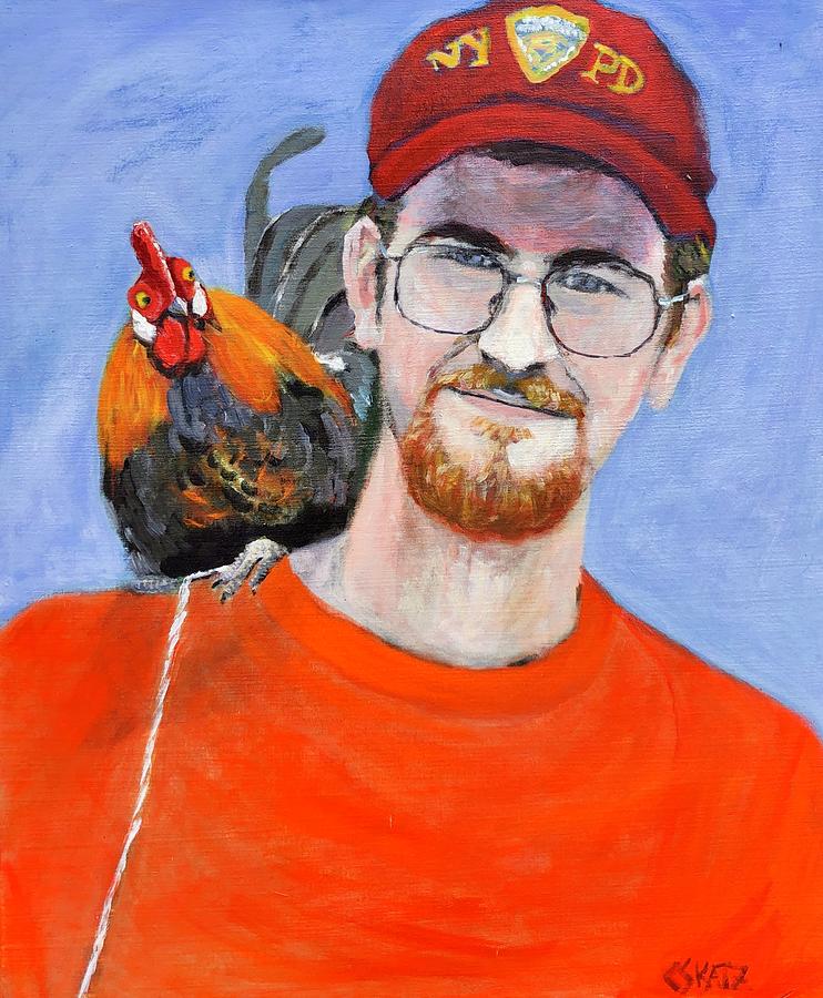 Chicken Man Painting by Cyndie Katz