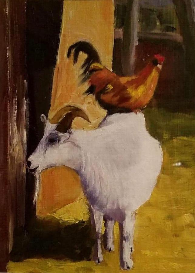Chicken on a Goat Painting by Shawn Smith