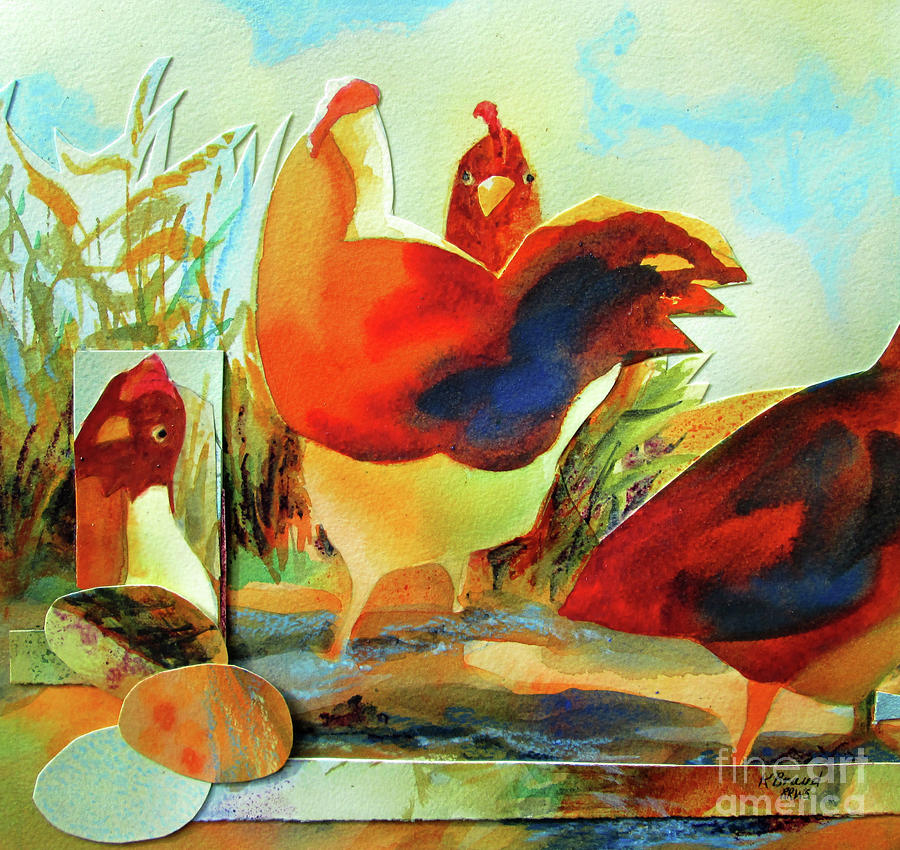 Chicken Puzzler Painting by Kathy Braud