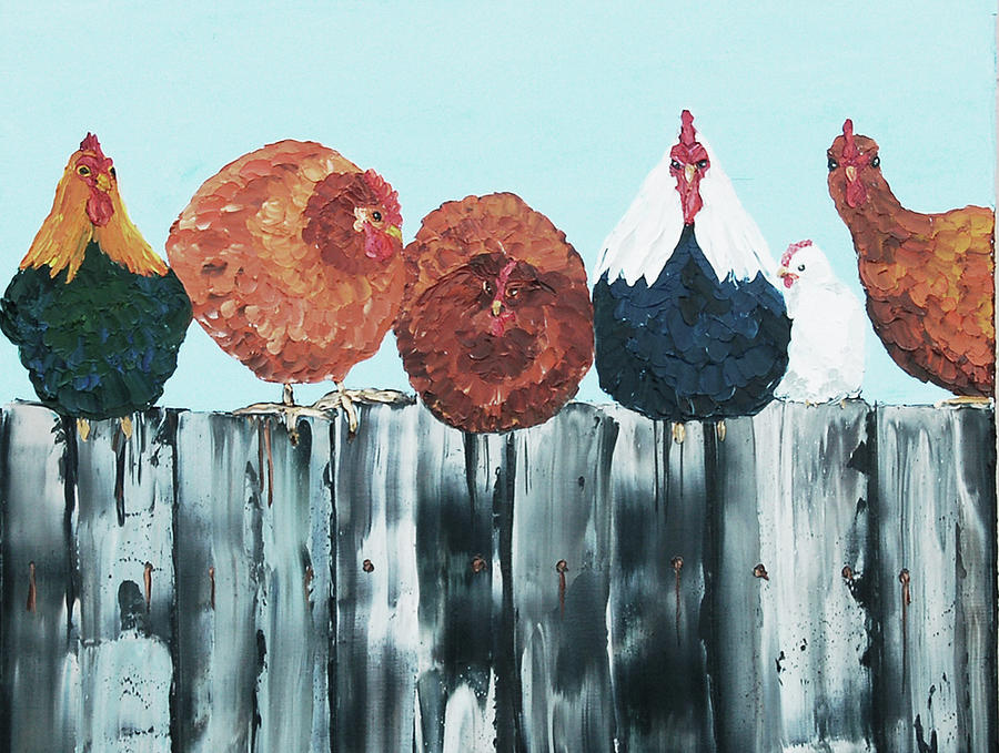 CHICKEN BEHIND FENCE store painting by NitA