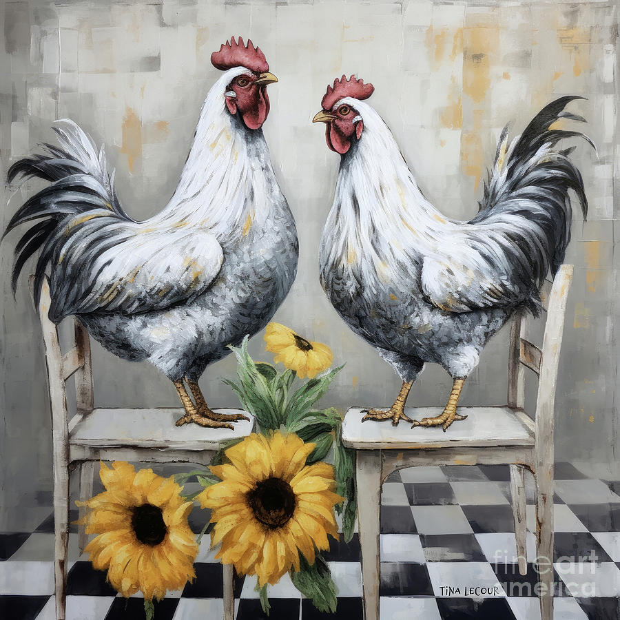 Chickens On The Chairs Painting by Tina LeCour