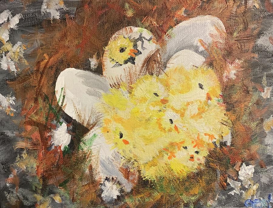 Chicky Chicks Painting by Genene Griffiths Ortiz