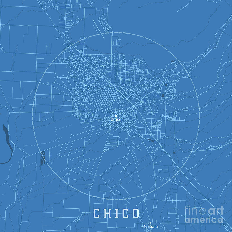 Chico CA City Vector Road Map Blue Text Digital Art by Frank Ramspott