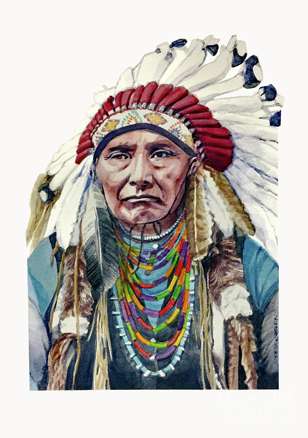 Chief Joseph Portrait in Watercolors Painting by Greta Corens
