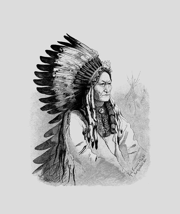 Chief Sitting Bull Engraved Portrait Drawing by War Is Hell Store