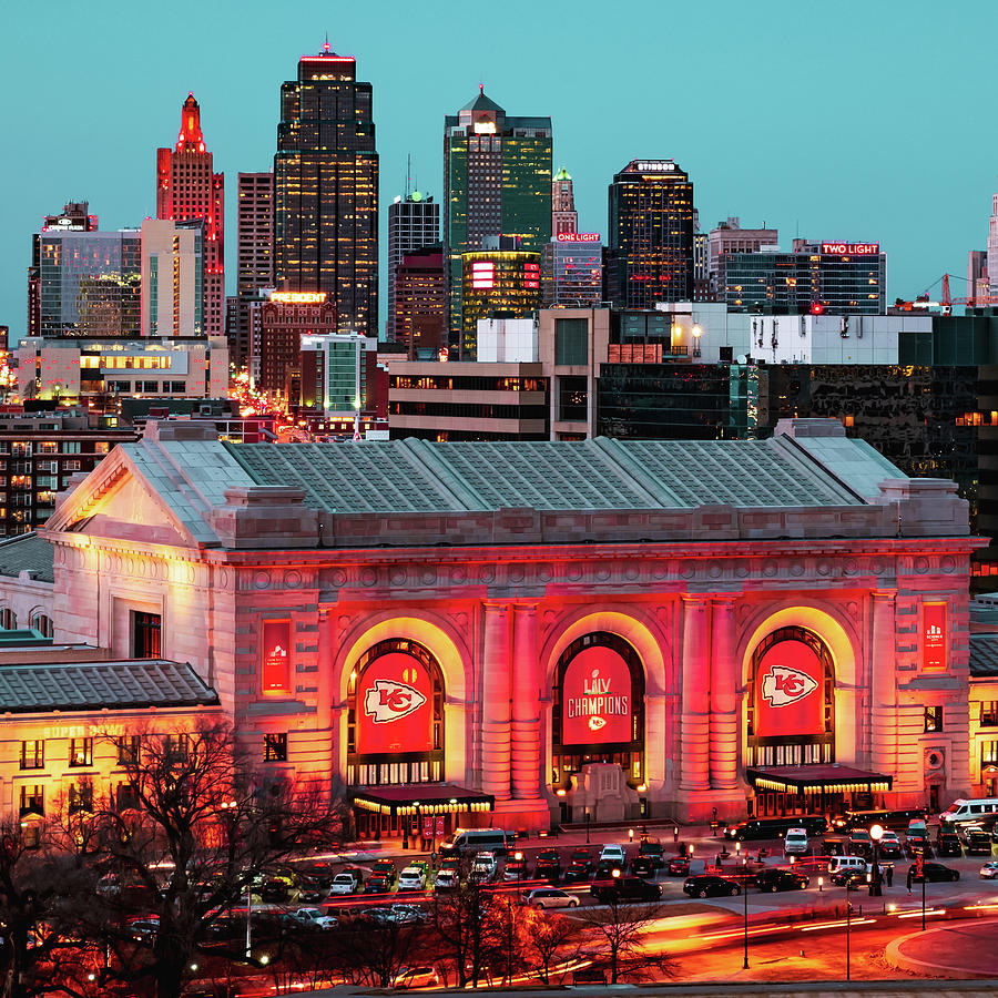 Chiefs Championship Banners On Union Station In Downtown Kansas City Photograph by Gregory