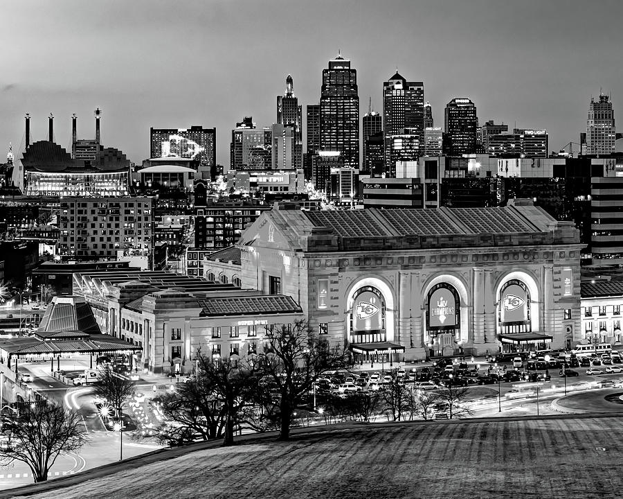 Chiefs Championship Kc Skyline In Black And White Photograph