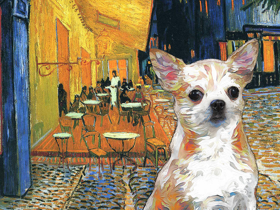 Chihuahua Art Van Gogh Cafe Terrace Painting by Sandra Sij