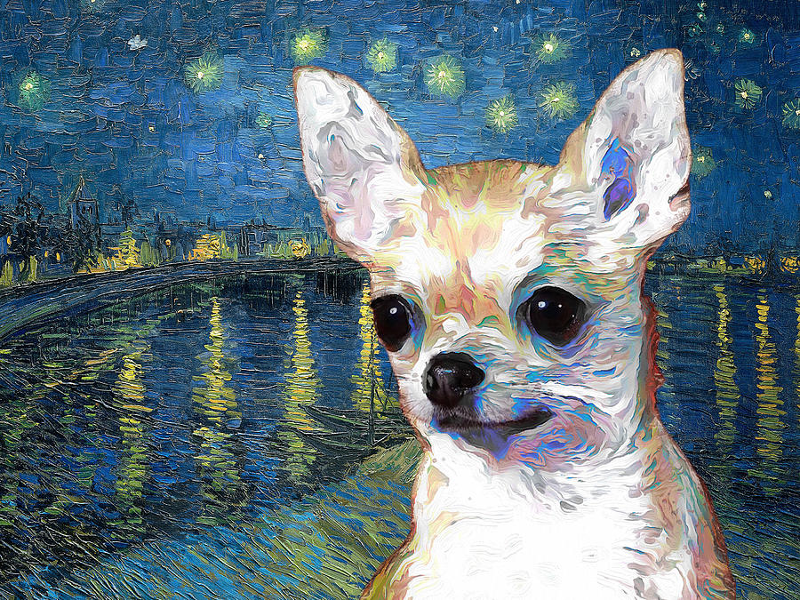 Chihuahua Art Van Gogh Starry Night Over The Rhone Painting