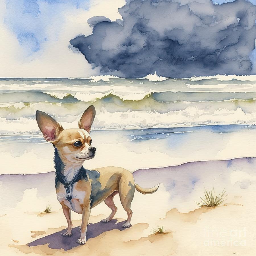 Nature Painting - Chihuahua At Beach by N Akkash