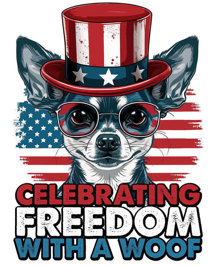 Chihuahua Celebrating Freedom with a Woof American Flag Patriot Drawing ...