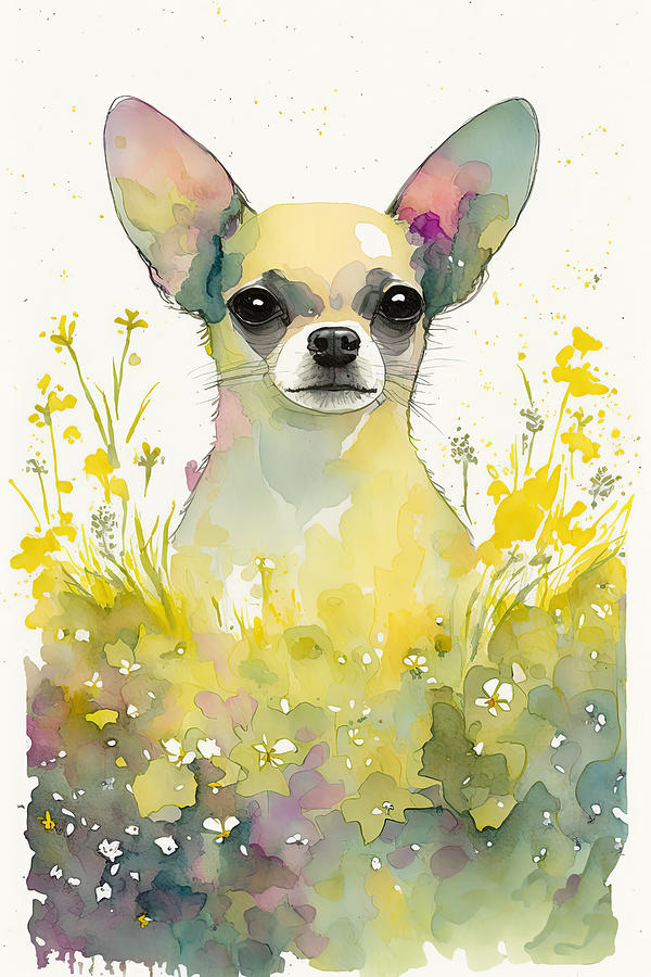 Chihuahua in a flower field 6 Digital Art by Debbie Brown