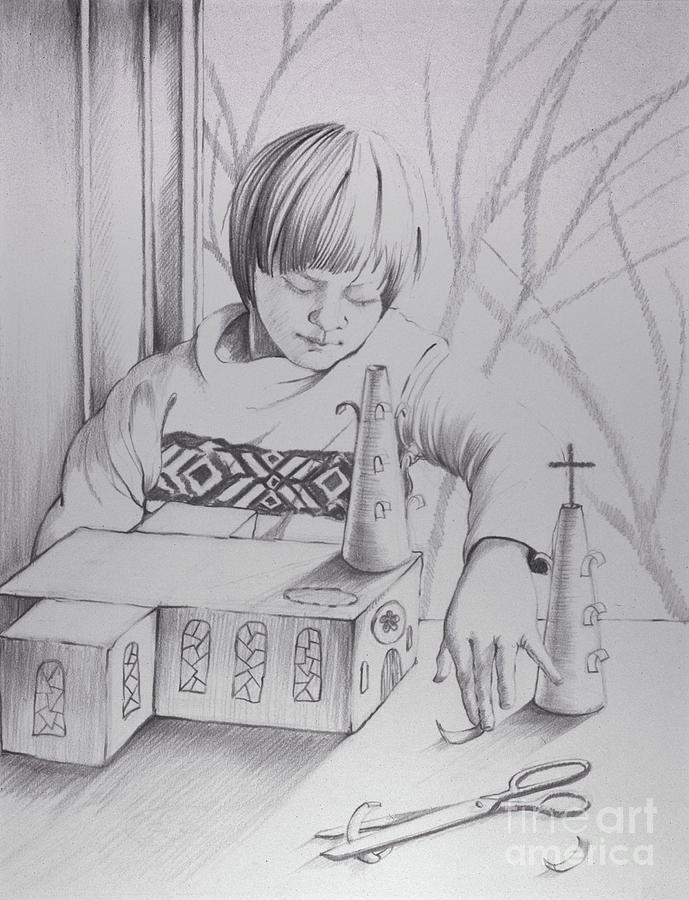 Child Building the Church - Audition for Paulist Press Drawing by William Hart McNichols