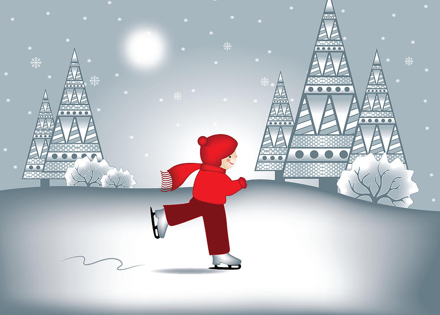 Child Ice Skating Christmas Card Digital Art by Serena King