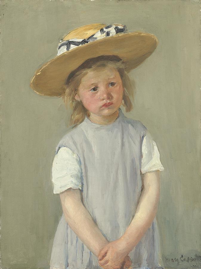 Mary Stevenson Cassatt Painting - Child in a Straw Hat #5 by Mary Cassatt