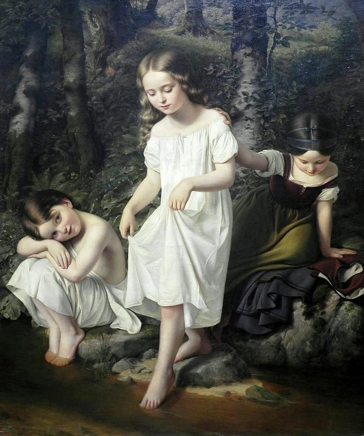 Children Bathing Painting by Eduard Steinbruck