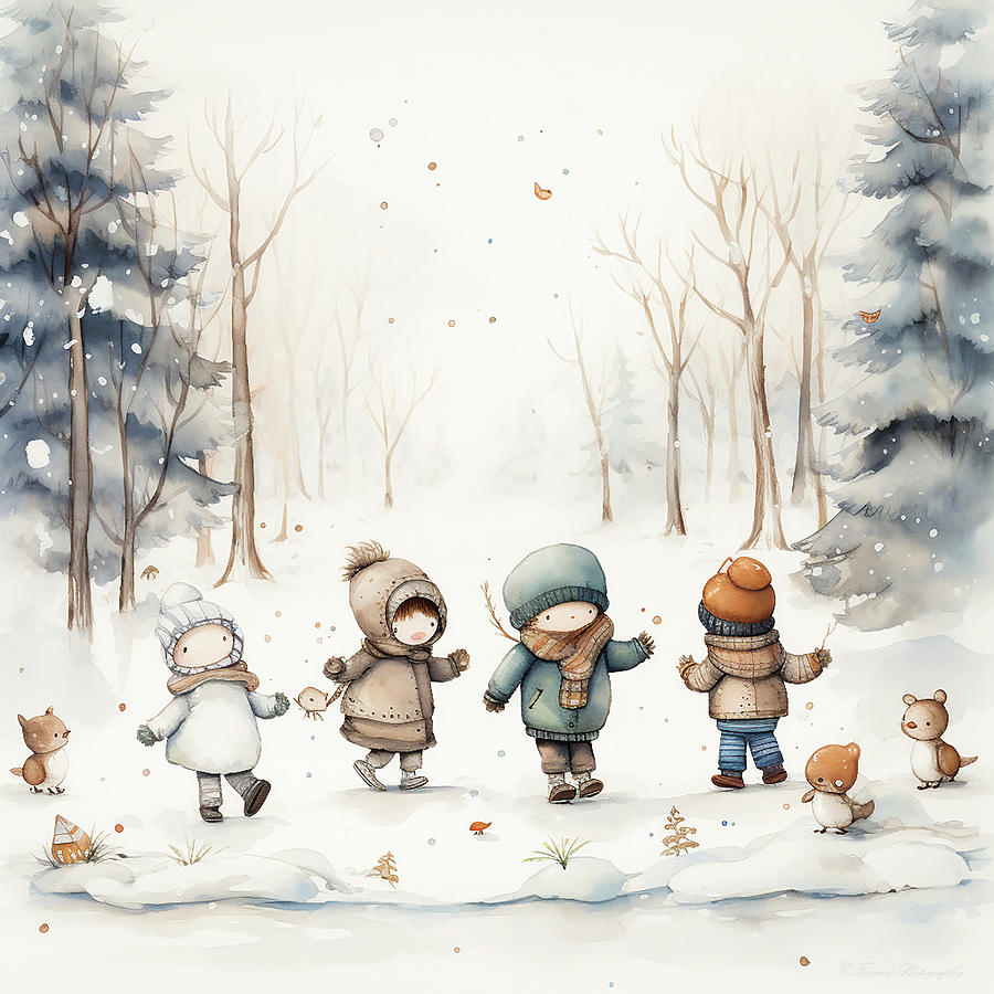 Children enjoying a Winters Day Digital Art by Debra Forand